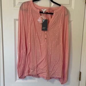 Crown & Ivy Pink Blouse with metallic gold Dot Details 2X NWT